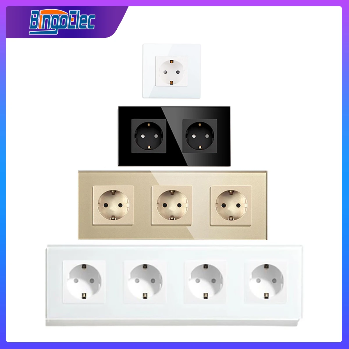 Bingoelec EU Socket 16A Power Germany Electric Crystal Glass Panel 228*86mm Wall | Обустройство дома