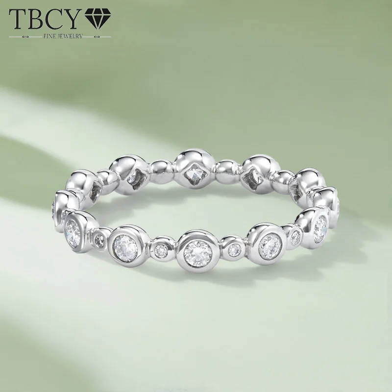 

TBCYD 0.35CT D Color Round Bubble Moissanite Eternity Rings For Women S925 Silver Diamond Row Rings Engagement Wedding Jewelry