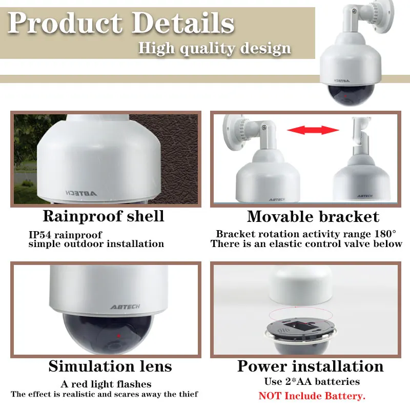 Fake Dummy Camera Outdoor IP54 Rainproof Security Surveillance Flash Dome Camera with CCTV Warning Sticker, ip camera,surveillance camera,wifi ip camera