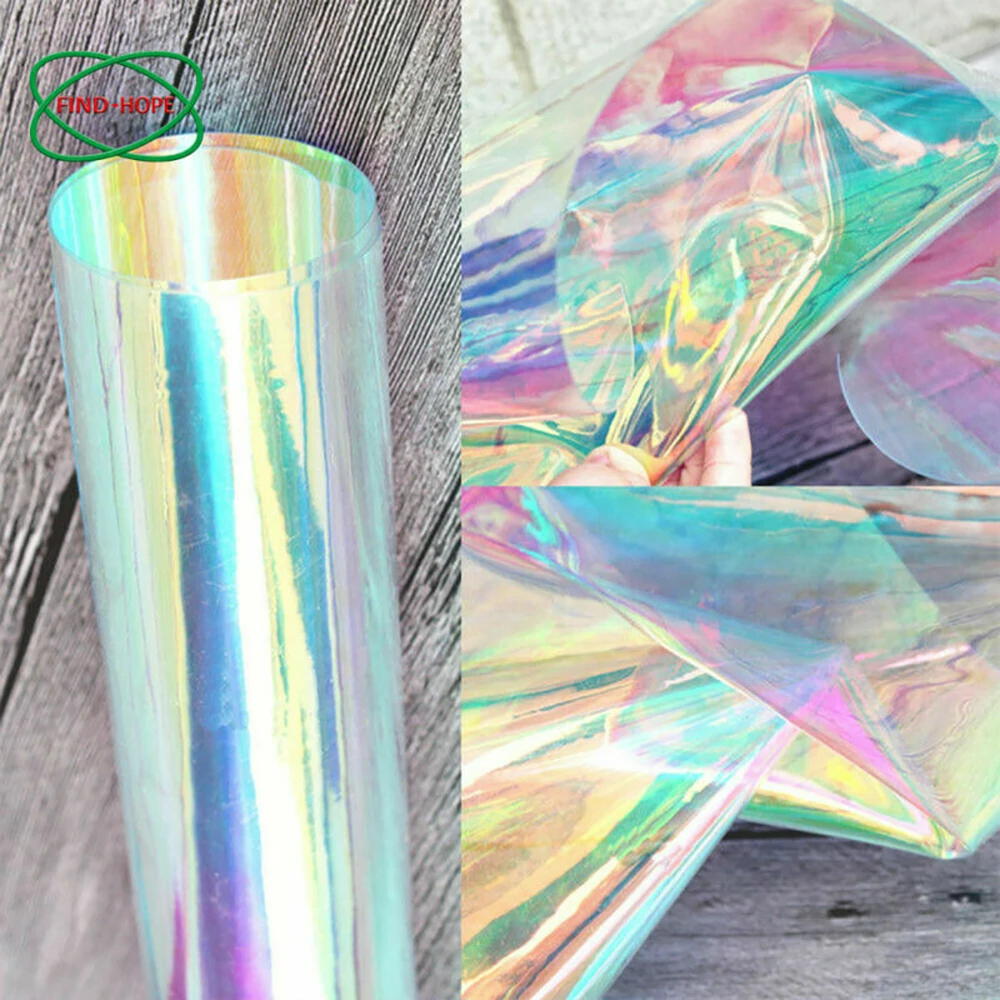Clear Transparent PVC Fabric Leatherette Laser Rainbow Film Holographic DIY Crafts Multicolor Fabric Vinyl Film