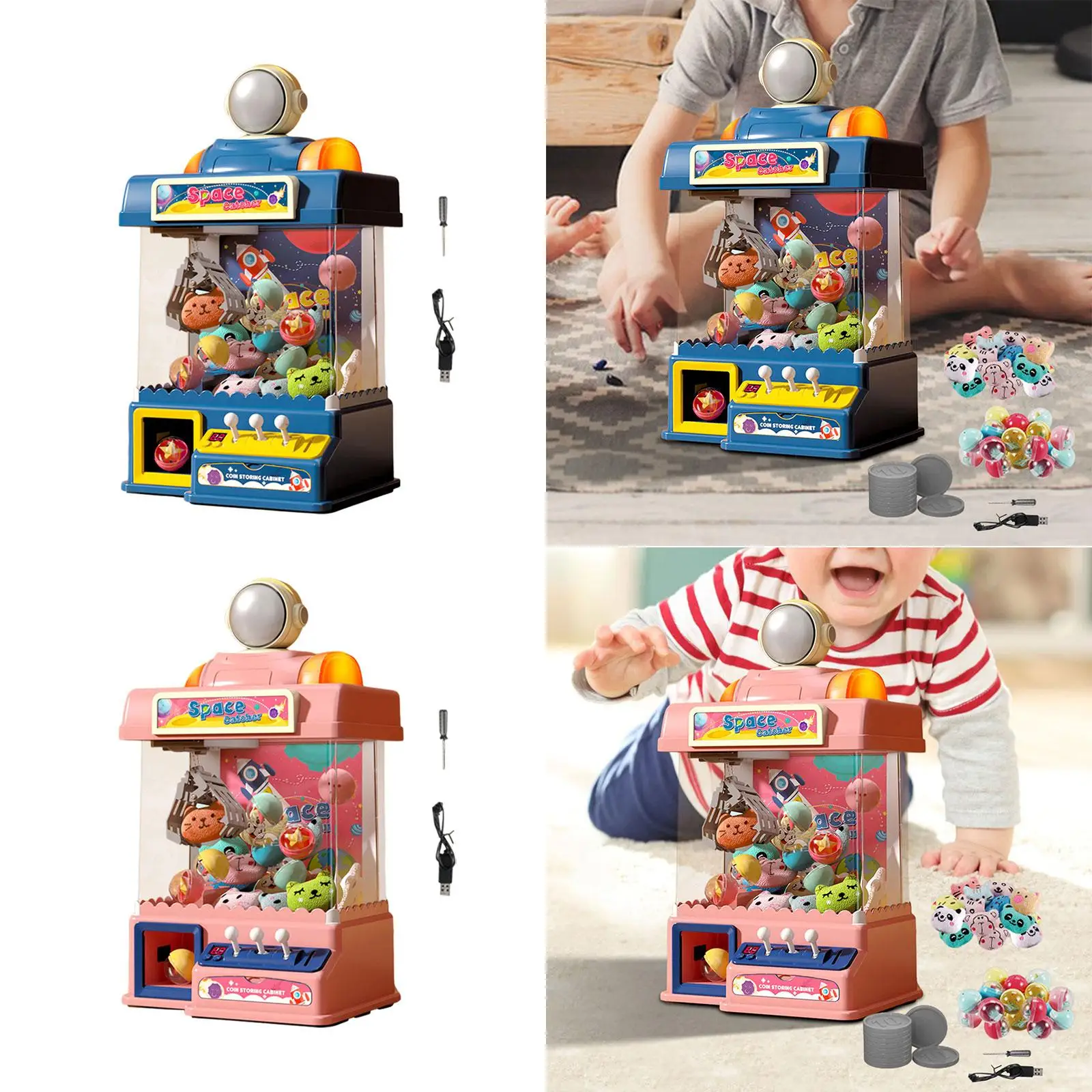 Electric Claw Machine Toy Exciting Play with Mini Dolls, Tokens, Tumbler Doll 4