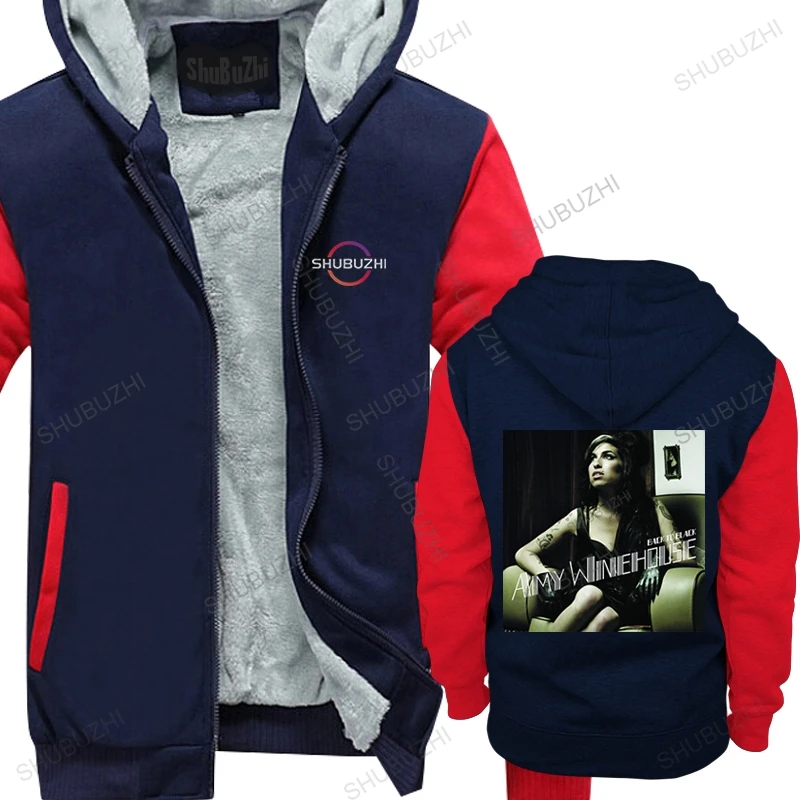 Amy Winehouse Back To Black Black Coat Zipper New Official Adult Music Singer Mens Felpa Grigia Spessa Unisex Casual