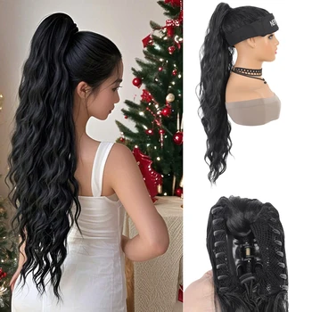 Allaosify Synthetic 26" Long Wavy Claw Clip On Ponytail Hair Extension Heat Resistant Natural Wave Pony Tail Fake Hairpieces ﻿