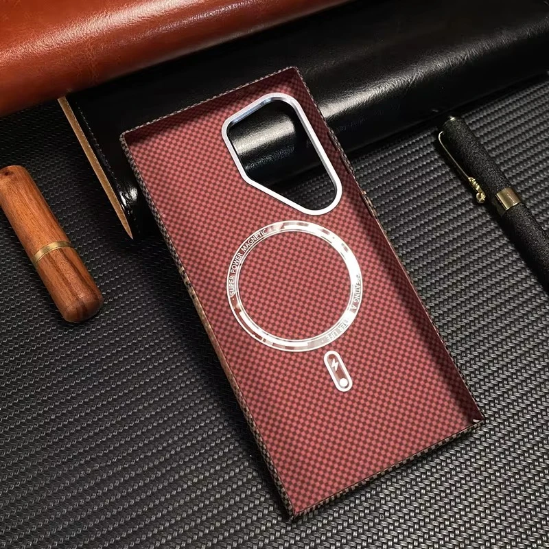 Luxury Carbon Fiber Texture MagSafe Case For Samsung Galaxy S25 S24 S23 Ultra Plus Wireless Charging Alloy Lens Shockproof Cover 6