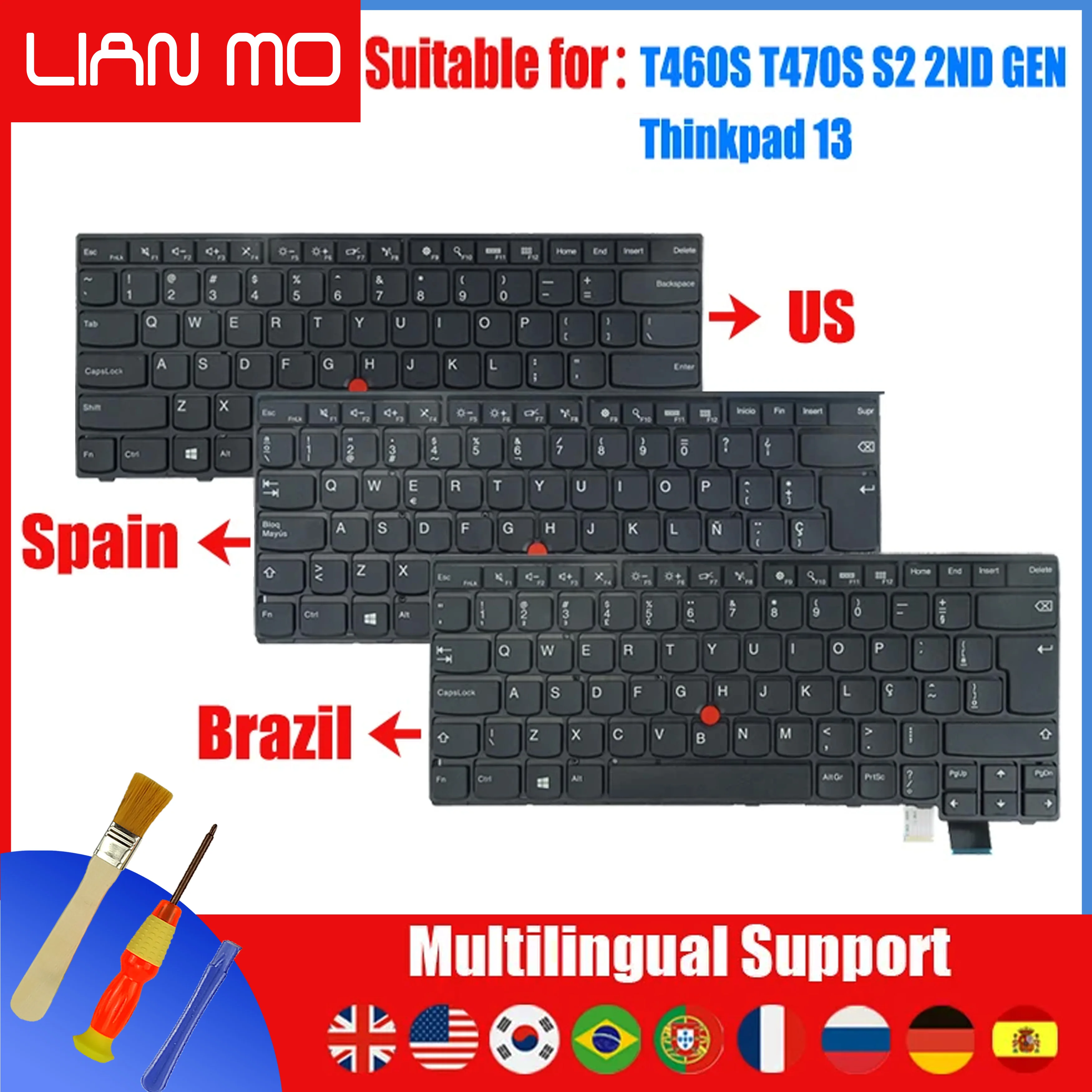 Teclado para Lenovo Thinkpad Thinkpad T460s T470s Novo s2 00ur367 01er881 Reino Unido Eua pt br de kr ru es