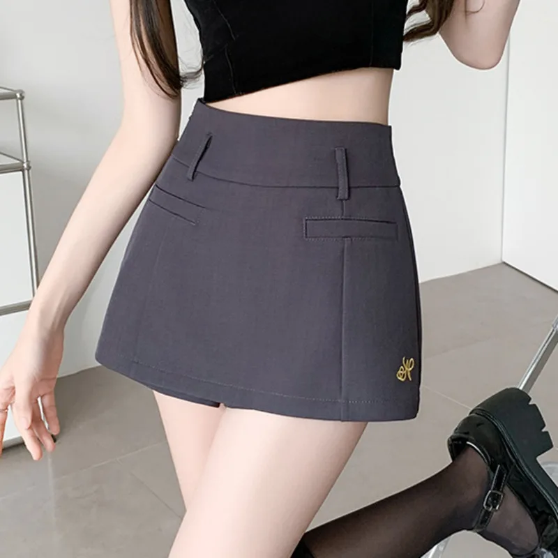 

2024 Spring Summer New Women Fashion Shorts Skirts Vintage Zipper Female Skort Mujer Embroidered pant pantalones cortos