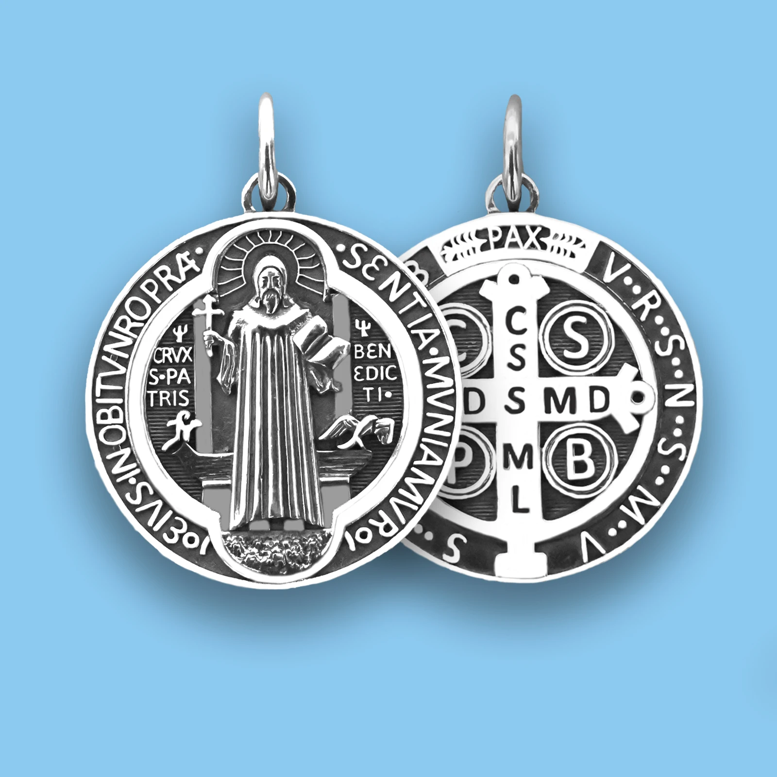 San Benito Medalla De Plata 925 Pura Amuleto De Exorcista Colgante Catolismo Joyería Religiosa Fabricación Cruz