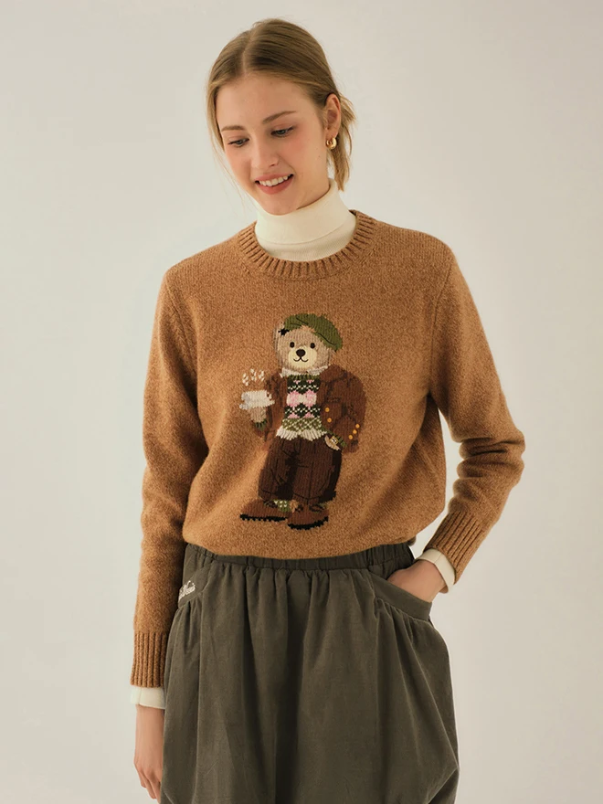 Bear Pattern Winter Knit Pullover Sweater
