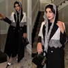 Modest Lace Trim Abaya Middle East Open Front Abaya Headscarf Lapel Abaya Long Sleeve Kaftan Robe Muslim Dress For Women 1