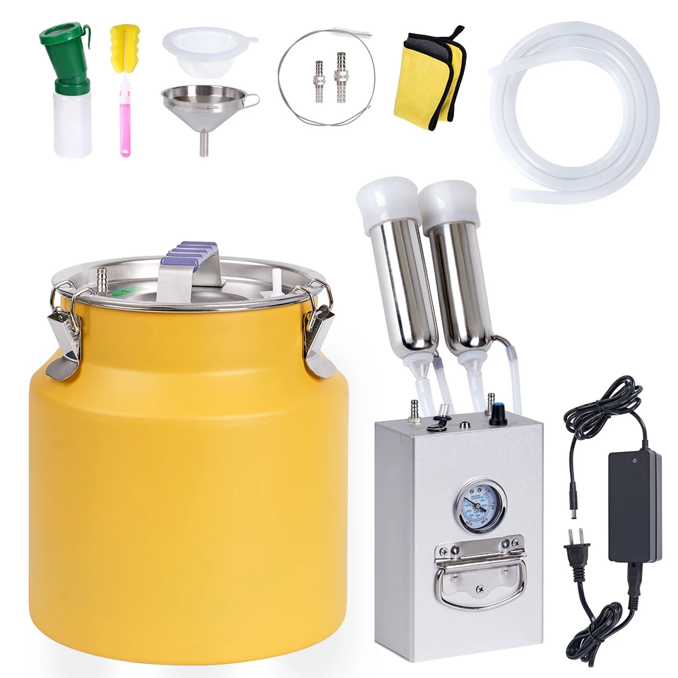 Electric Goat Milking Machine 14L With Stainless Steel Bucket - Automatic Pulsation Vacuum Milker For Cows & Sheep