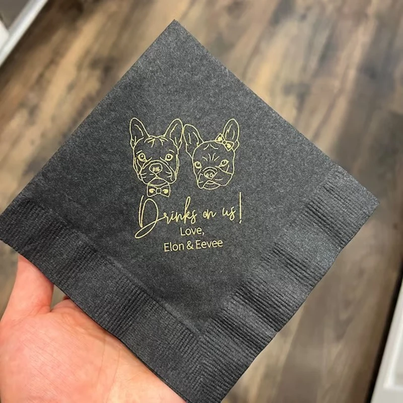 

50pcs Custom Pet Wedding Paper Napkins, Personalized Dog Wedding Paper Napkins,Cocktail Napkins，Rehearsal Dinner | Beverage Nap