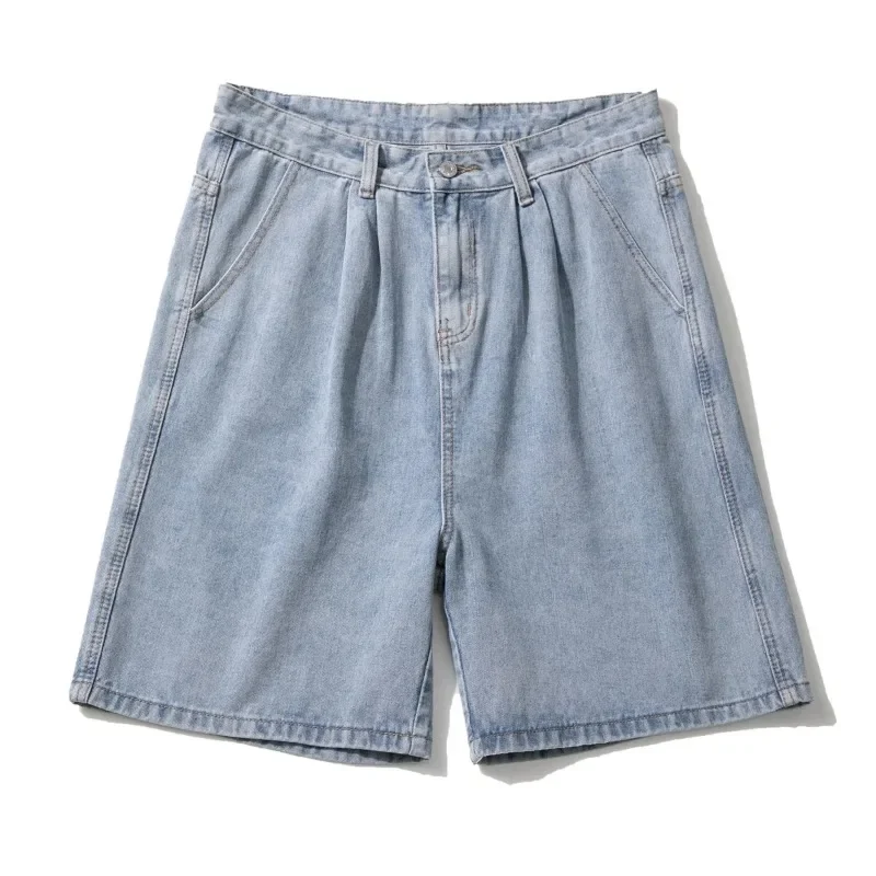 Wide Baggy Denim Shorts Men Summer Thin Solid Color Casual Loose Knee-length Pants Male Jeans Shorts Streetwear 6