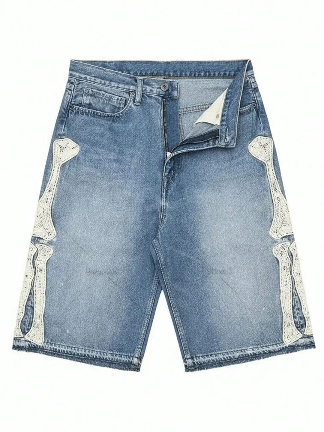 Y2k Casual Embroidered Bone Retro Denim Shorts For Men Women 4