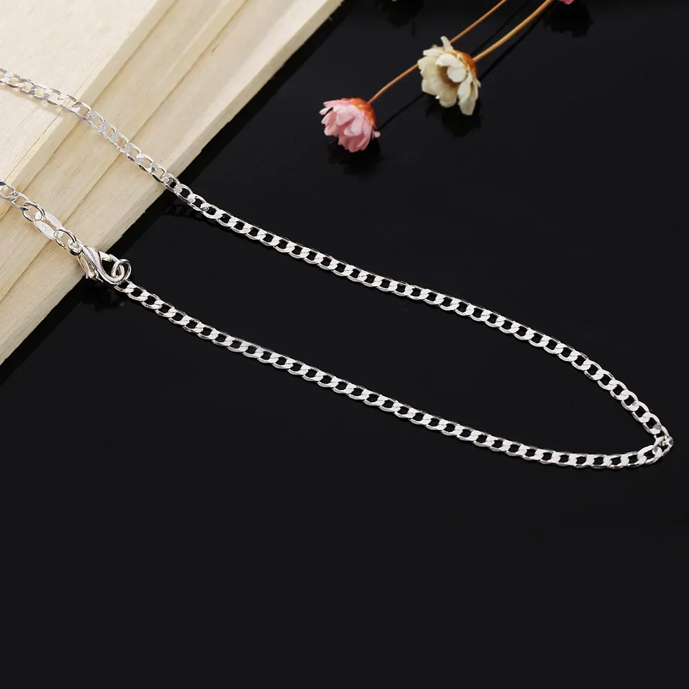 925 Sterling Silver Classic 2MM Flat Sideways Chain Necklace for Women Men 40-75cm 16-30Inch silver necklace