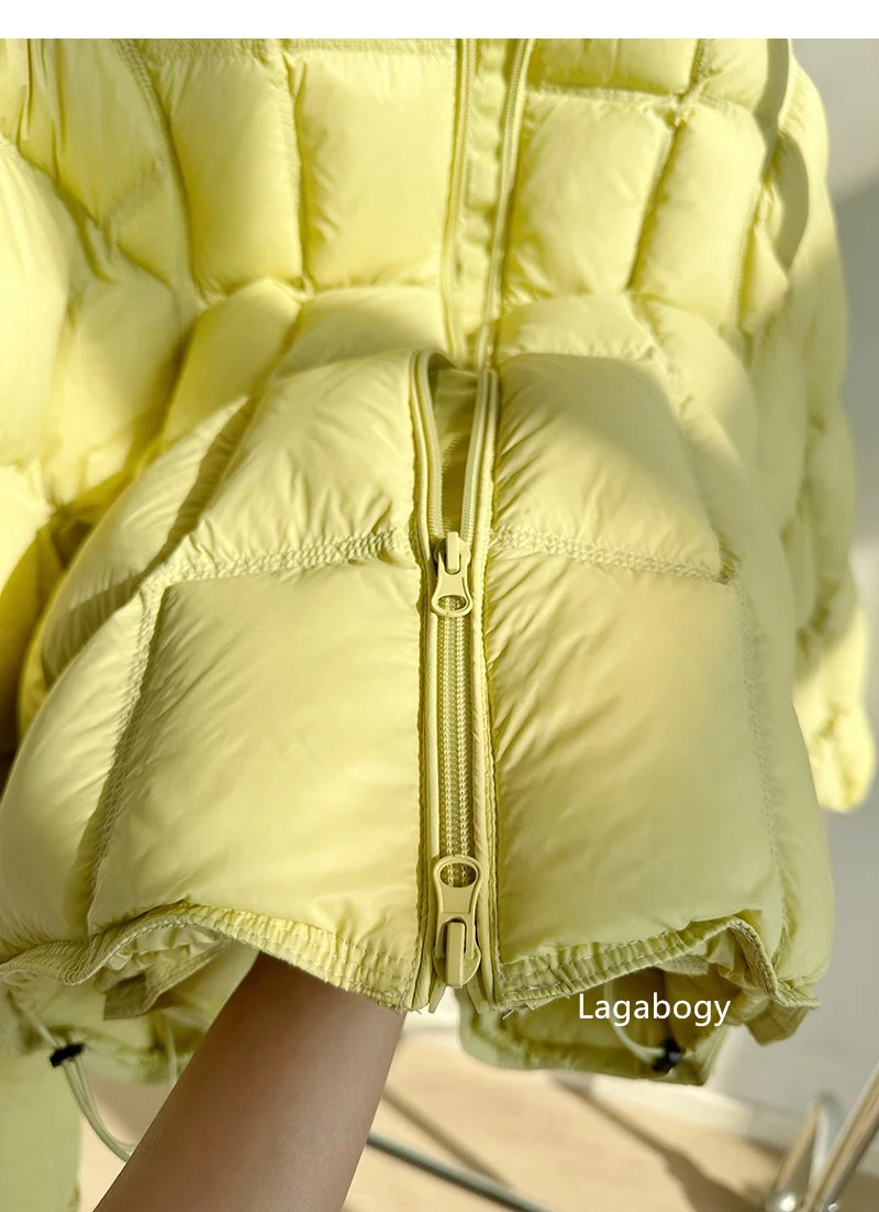 Lagabogy 2025 Autumn Winter Fluffy Light Puffer Jacket Women Baseball Collar Thicken Warm Oversized White Duck Down Short Coat