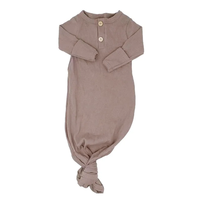 Comfortable Solid Color Baby Boys Ribbed Cotton Gowns Newborn Swaddle Blanket Knotted Sleeping Bag