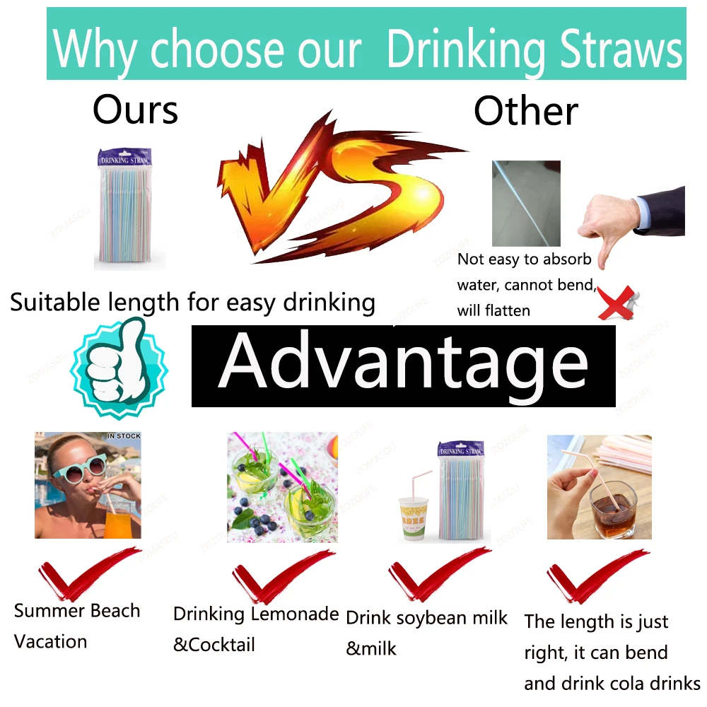 Description Picture 6 of item100/1000/10000Pcs Colorful&Black Drinking Straws Juice Beverage Straw Milk Tea Straws Bar Party Wedding Kitchen Accessory