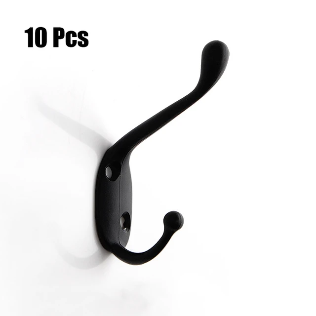 10pcs/ Pack Heavy Duty Coat Hooks Wall Mounted for Hardware Dual Prong  Retro Coat Hanger with 20 Screws Black Color Wall Hooks - AliExpress
