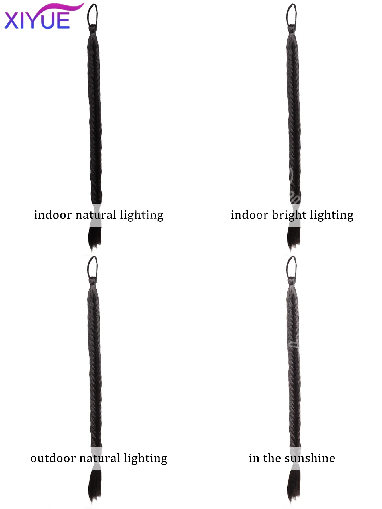 XIYUE 합성 고무 밴드 피쉬테일 브레이드 포니테일 24인치 길이의 땋은 머리 포니테일 헤어피스(헤어 익스텐션)