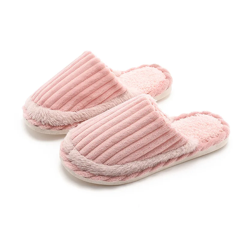 Stripe corduroy home cotton slippers wholesale autumn and winter men women warm cotton drag couple household wool slippers