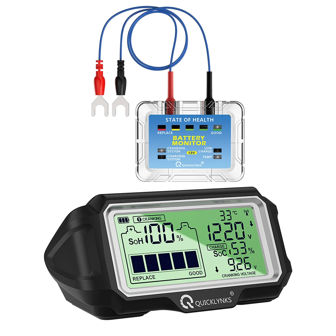 QUICKLYNKS BM5-D 12V LED Battery Tester Monitor Head Up Display Waterproof Battery Health Tester Analyzer Charging Tool