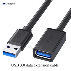 High - Speed USB 3.0 Extension Cable - Male to Female Connector - 0.5m (Black)