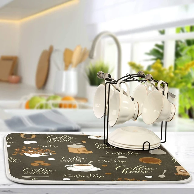 Coffee Beans Dish Drying Mat for Kitchen Counter 18x24 Inch