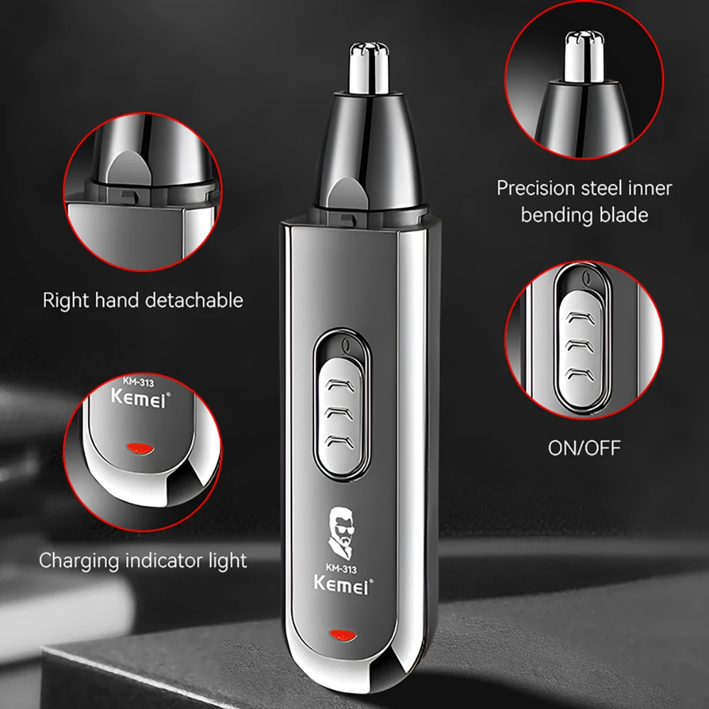 Kemei Multifunction Ear and Nose Hair Trimmer Eyebrow Facial Sideburns Hair Trimmer Men Body Grooming TYPE-C USB Rechargeable 4