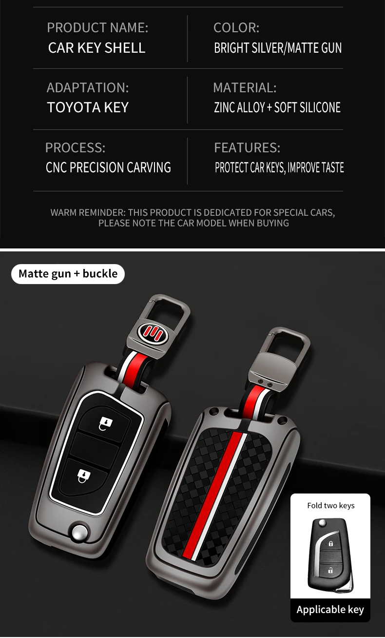 Zinc Alloy Car Key Case Cover Shell Fob For Toyota Auris Corolla Avensis Verso Yaris Aygo Scion TC IM Camry RAV4 Forturner Hilux - S54623de7daf9414da23dd3d40b663c71k