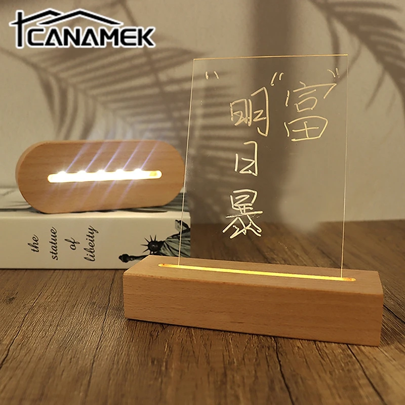 AAA Battery Powered Wood Base Led Light Display Stand For Acrylic Night Lamp Art DIY Wood Light Display Base Stand