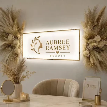 Custom Acrylic Business Sign LED  Square Round Business Neon Lights Logo Sign Plaque Neon Circle Name 3D Company Shop Wall Art 1