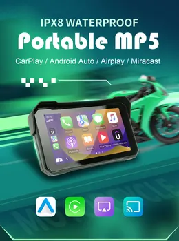 Lettore Multimediale di Navigazione per Moto da 5 Pollici, CarPlay Wireless, Android Auto, Impermeabile IPX68, Monitor per Moto con Registratore Schermo