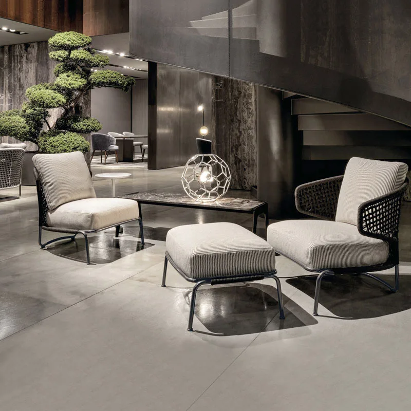 

Nordic Outdoor Modern Person Leisure Chair Waterproof Small Tea Table Combination Villa Garden Courtyard Vine Weaving Sofa