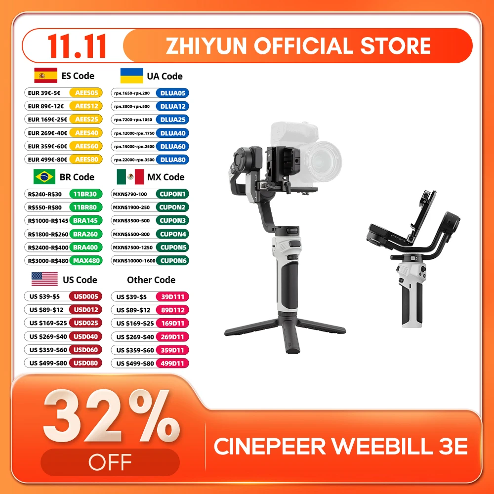 Handheld Camera Gimbal Stabilizer ZHIYUN Official CINEPEER WEEBILL 3E 3-Axis for DSLR Mirrorless Cameras camera gimbal stabilizer