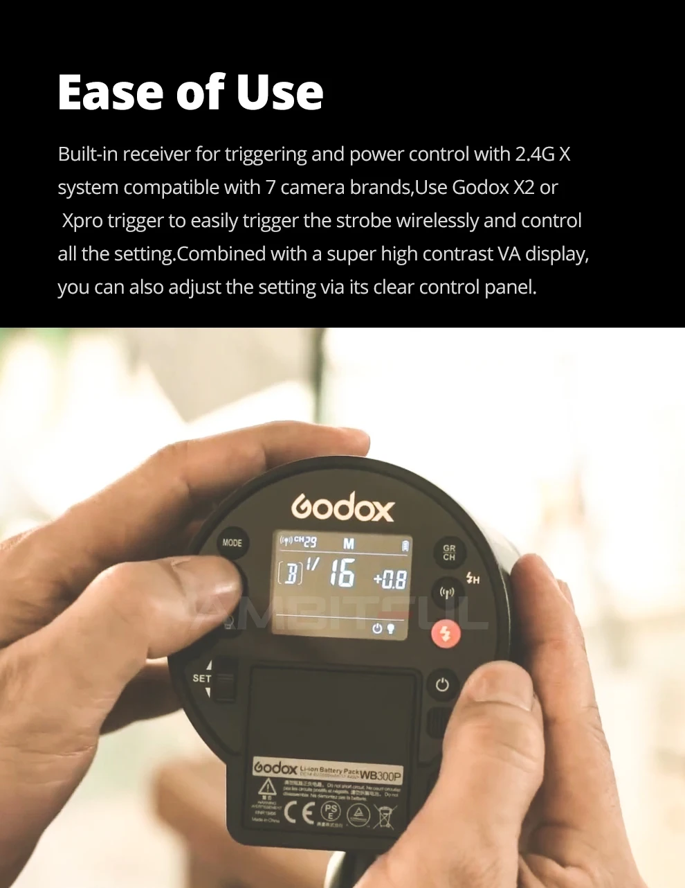 Godox AD300Pro Outdoor Flash Light 300Ws TTL 2.4G 1/8000 HSS with 2600mAh Batter