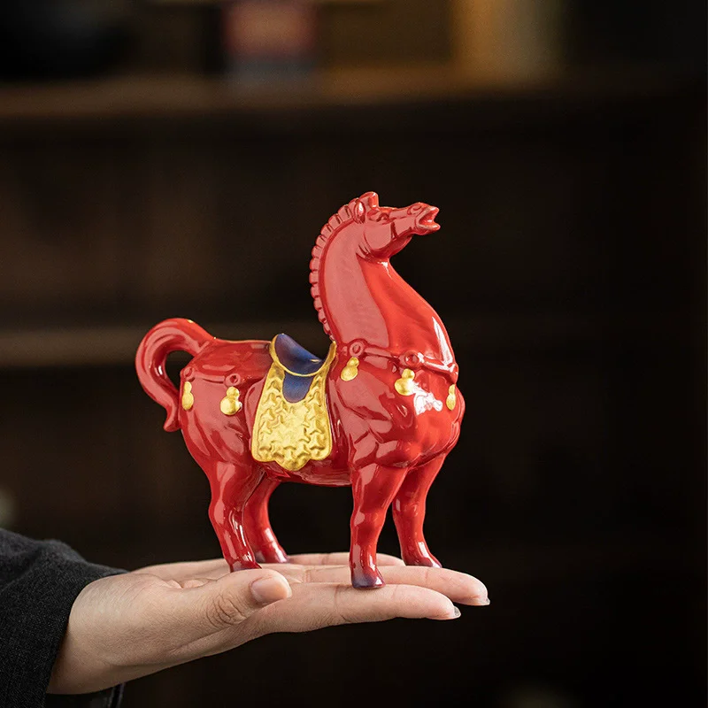 Chinese Red Tang Dynasty Horse Statue - Success Ceramic Horse Figurine, Office Desk Decor, Feng Shui Wealth Ornament