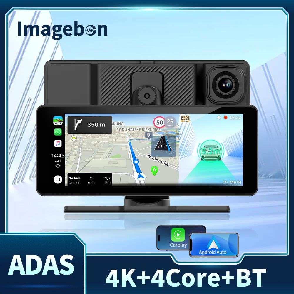 Imagebon 6.86" Car Mirror Wireless CarPlay & Android Auto 4K Dash Cam GPS Navigation AI Voice AUX Bluetooth Video Recorder