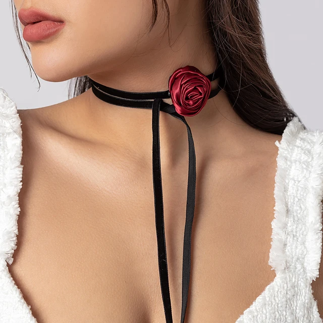 Gothic DIY Velvet Ribbon Sexy Flower Clavicle Necklace Women Elegant Rose  Black Charm Collar Choker Multipurpose Jewelry Bijoux