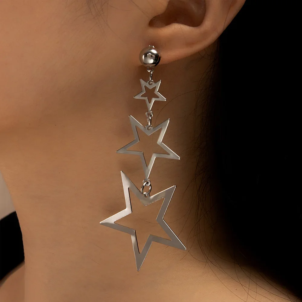 1 Pair Acrylic Hollow Star Hoop Earrings For Women – 80s Retro Black Star Dangle Earrings, Party & Casual Jewelry Gift