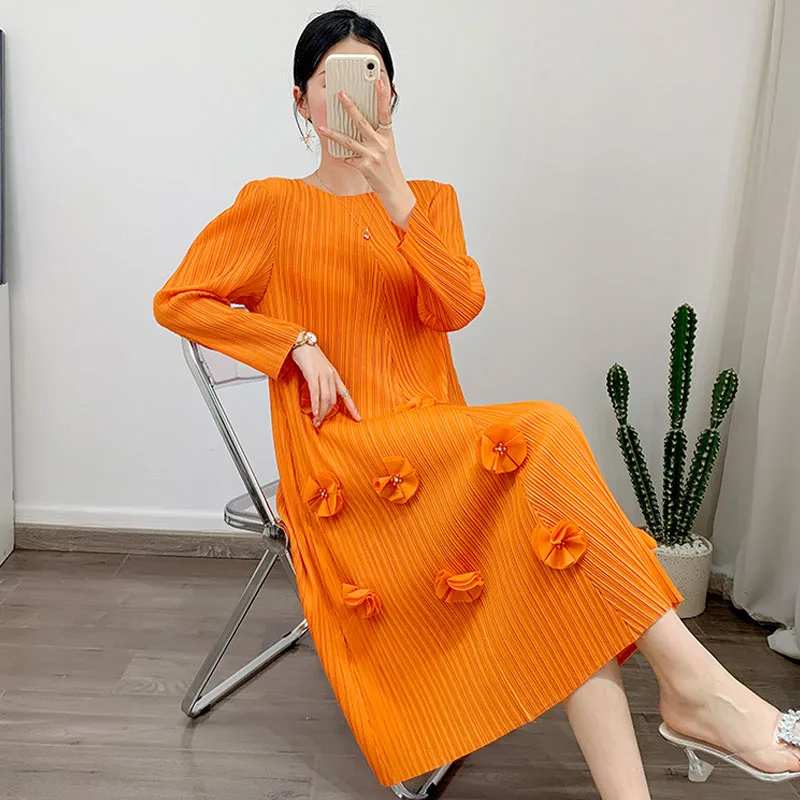 

MUHUIZI Pleated Dress Female 2023 New Summer Fashion Age French Dress Design Senior Small Sensory Western Short Sleeve kaftan