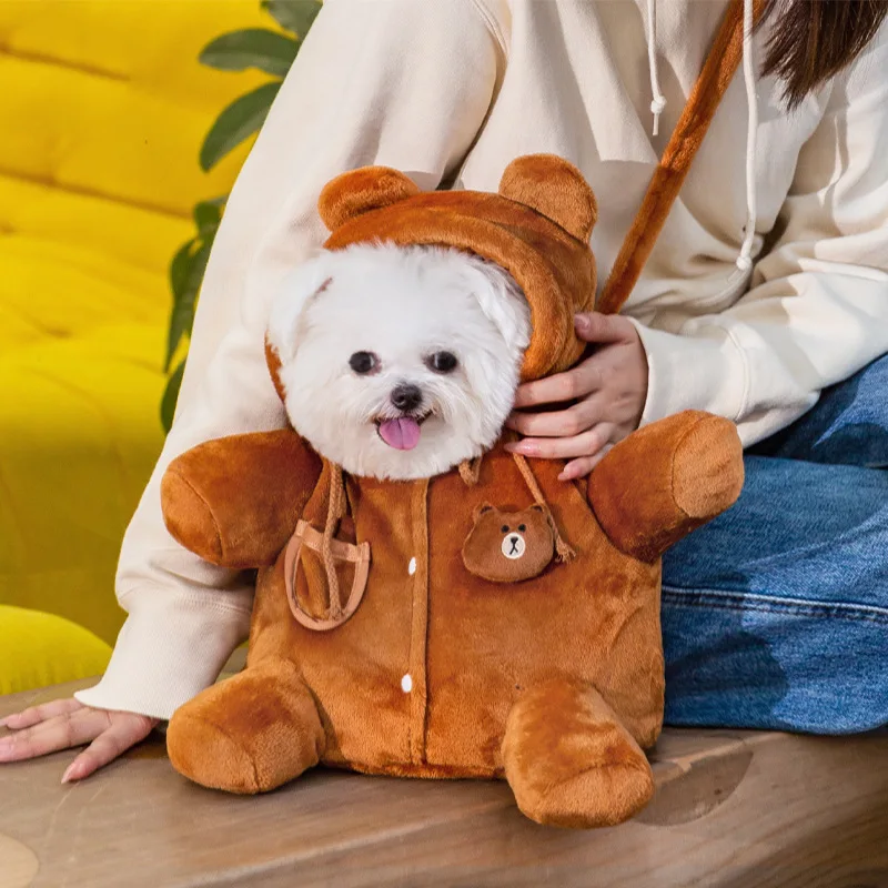 Pet Carrier Bag Pet Bag Shoulder Bag Dog Bag Autumn and Winter Portable Outing Warm Windproof Bear Cute Shoulder Cat Pet Crossbody