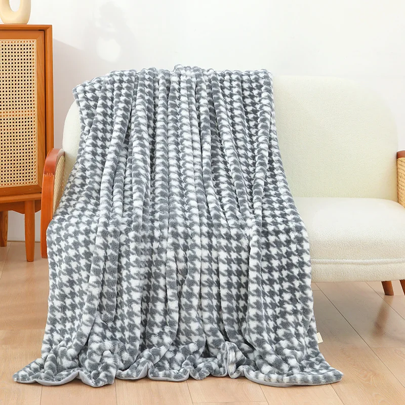 

Luxury Faux Rabbit Fur Blanket Houndstooth Design Furrry Cozy Blankets Sofa Throw Super Soft Bedspread Warm Thick Blanket