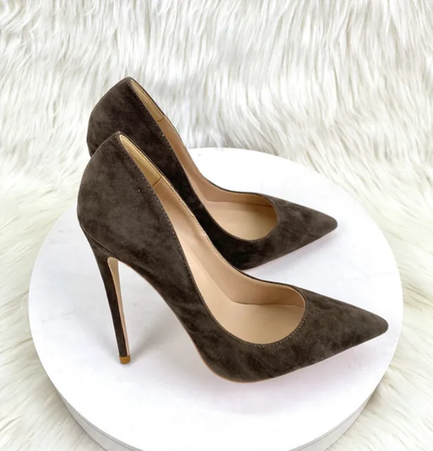 Suede leather pumps 2023 Autumn New thin heels and pointed professional single shoes shallow mouth office shoes