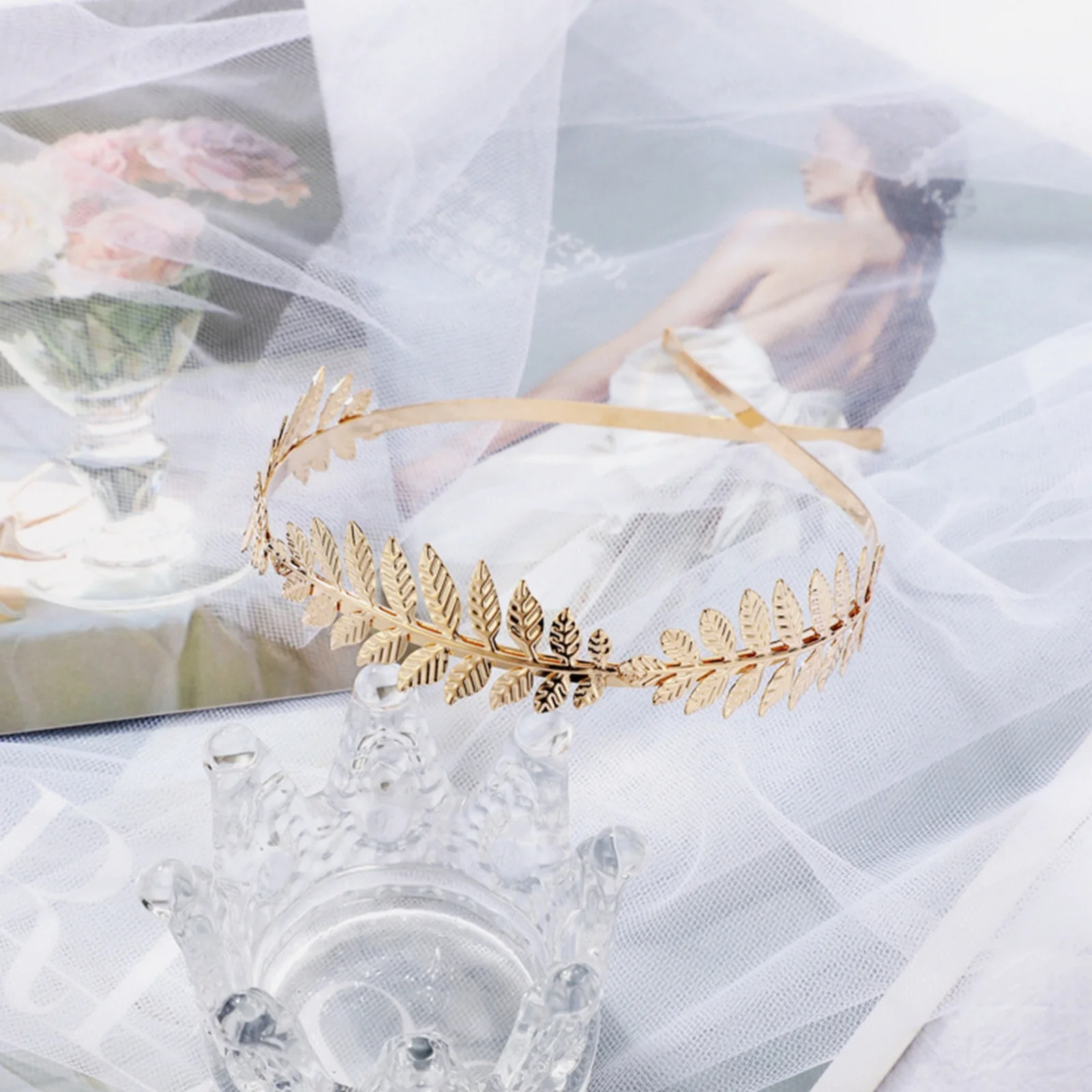 1pc  Gold Leaf Headband, Greek - Style Hair Crown, Fashionable Metal Hair Accessory for Women, Ideal for Parties & Events