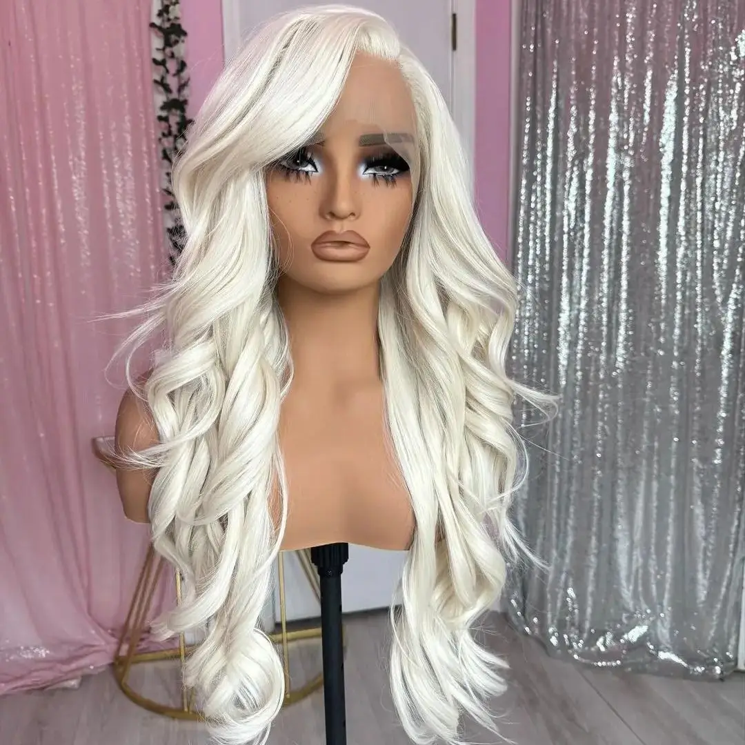 No Sheeding Top Quality Cheap Synthetic Platinum Blonde Lace Front Wigs for Women Lolita White Glueless 13x4 Lace Wigs Natural