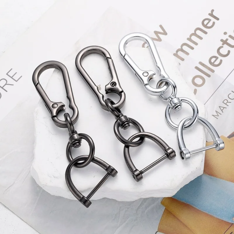 High-Grade metal Car KeyChain 360 Degree D Shape Rotating Horseshoe Buckle  Jewelry Auto Key Ring Holder Genuine Bag Pendant Gift