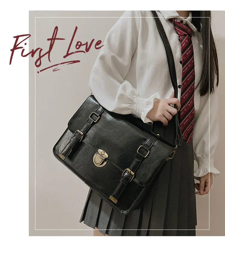 Xiuya Japanese Preppy Style JK Uniform Shoulder School Bags Women PU Leather Large Briefcase Tote Handbag For Girls Backpack