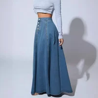 Denim Skirts Women Long Skirt A Line Single Breasted High Waist Jeans Vintage Maxi Simple Casual Elegant Splice Y2k Streetwear - Image 2