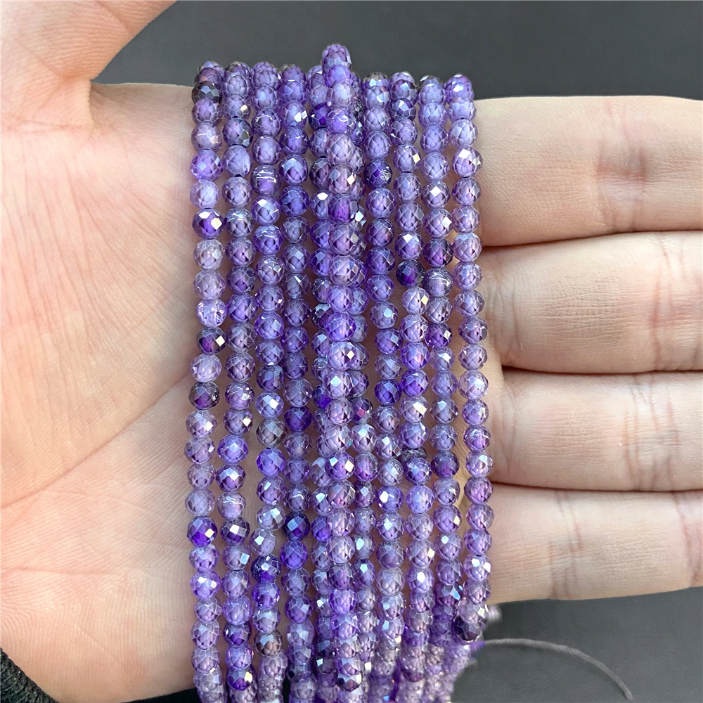 2 3 4 mm facettierte Zirkonia-Perlen, mehrfarbig, Zirkon, rund, lose Distanzperlen für Schmuckherstellung, DIY-Armband, Halskette, 38,1 cm – Detail 5