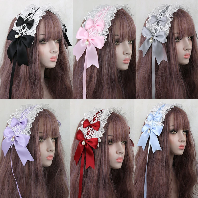 Japanese Style Sweet Lolita Bowknot Headdress Ruffled Lace Hair Hoop KC Lolita Headband Maid Cosplay Hair Accessories
